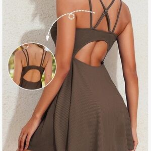 Brown Ribbed Swim Dress